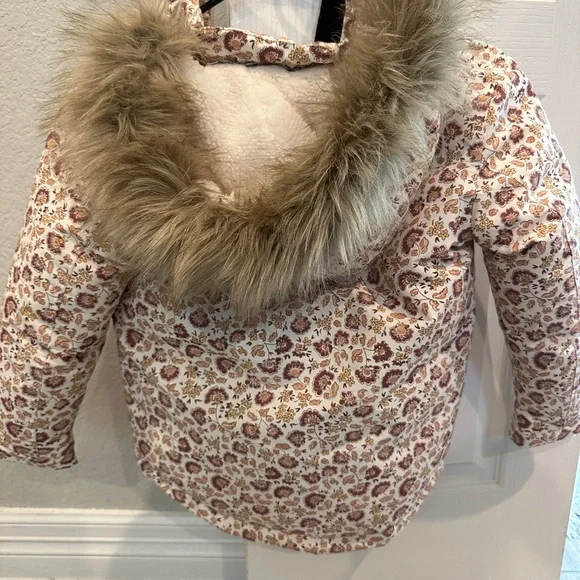 Rylee + Cru Floral Print Kids Raincoat - Cream and Brown - Picture 4 of 4